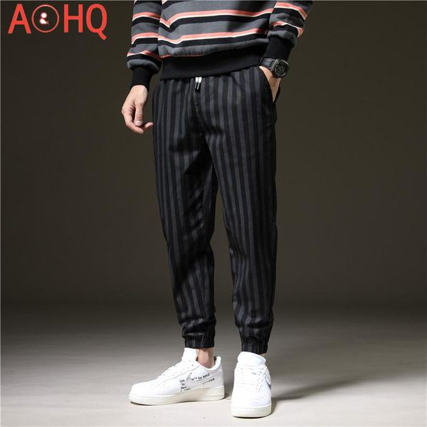 

men's pants striped harem men jogger casual elastic waist korea style stretch pencil mens clothing 52.8% cotton, Black