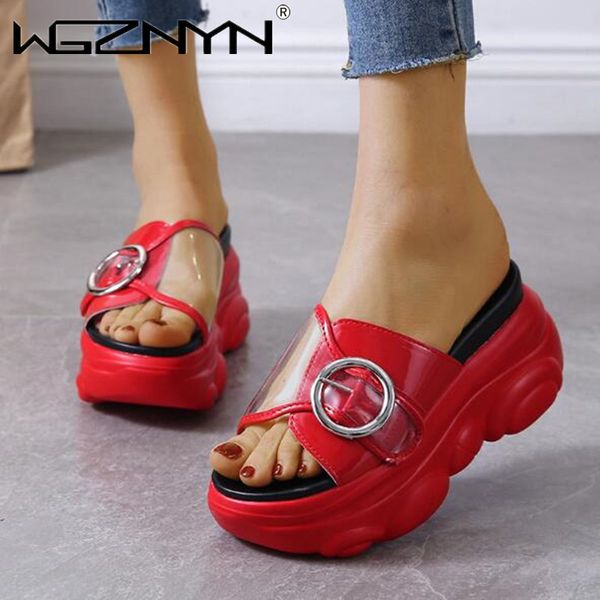 

2022 new high heels slippers women transparent buckle platform fashion ladies slippers non-slip wedges slippers shoes for women, Black