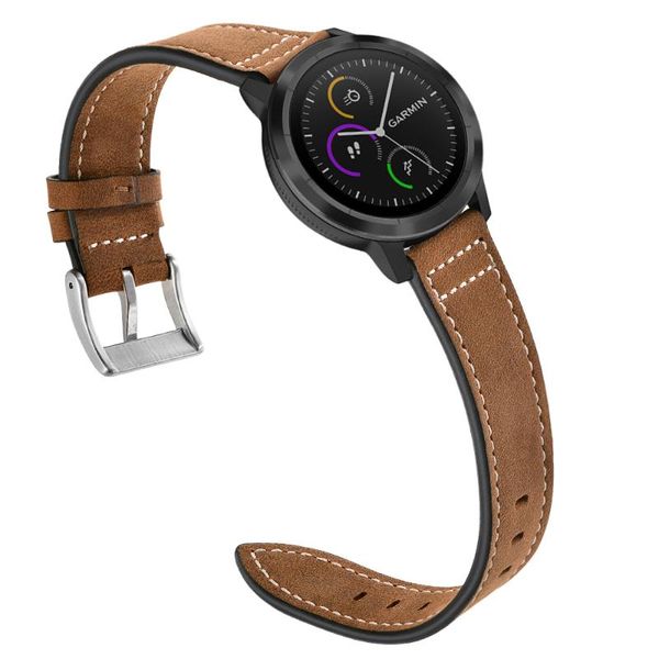 

watch bands crazy-horse leather strap for garmin vivoactive 3 bracelet hr belt band, Black;brown