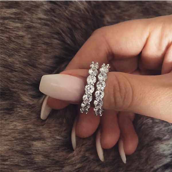 Elegante gioielli di lusso in argento sterling 925 a forma multipla con topazio bianco CZ Diamond Promise Ring Women Wedding Bridal Ring Gift223G
