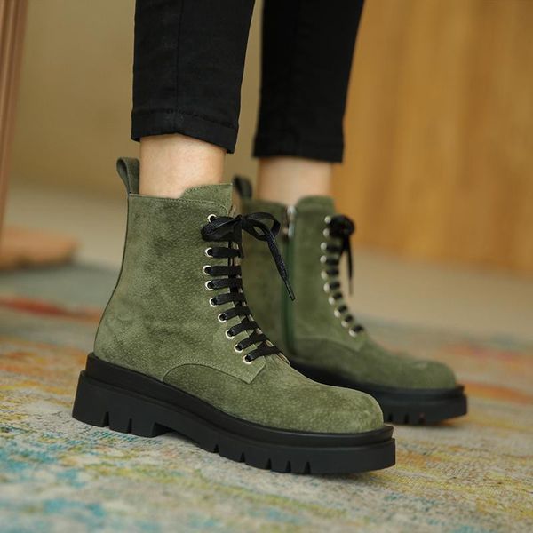 

boots qzyerai 2021 women motorcycle genuine leather shoes woman cow suede rubber female non-slip soles flat with, Black