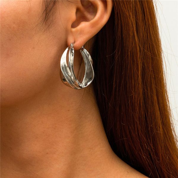 

punk metal twisted stud earrings hollow out geometric alloy ear drop european women business style party suit earring jewelry accessories wh, Golden;silver