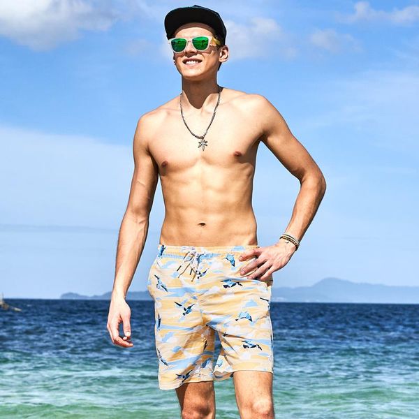 

men's shorts g61 seagull print men board beach swim bikinis briefs loose surf swimsuits fitness running sports, White;black