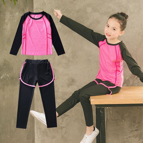 

women's tracksuits kids sports suit baby girls quick-drying running set yoga gym sportswear kit for children mmkx, Gray
