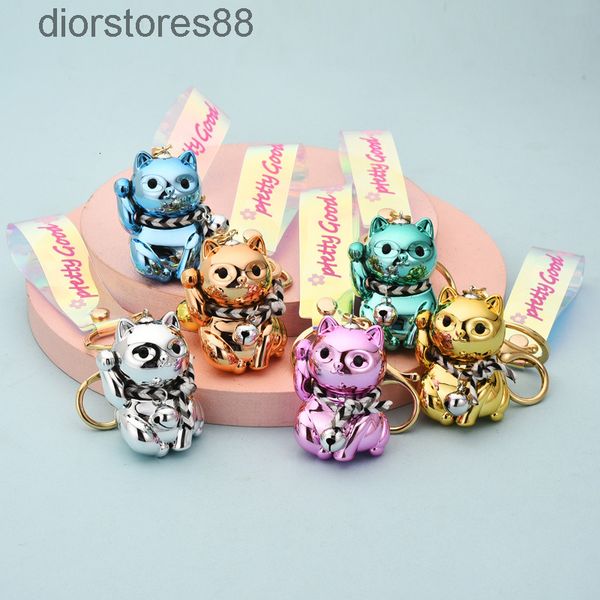 

key chain cartoon lucky cat cute creative vacuum electroplating color pendant magic style, Silver