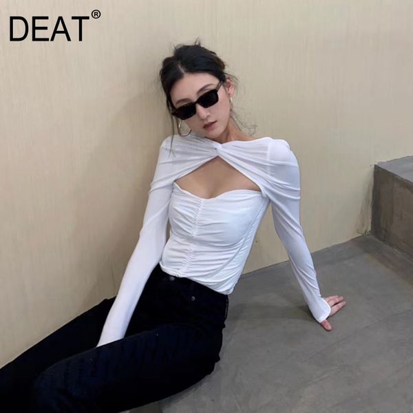 

o-neck collar solid long sleeve one-piece pleat hollow out knot neckline jumpsuit women y2k clothes spring gx680 210421, Black;white