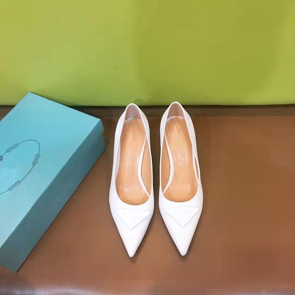 

designer heels pumps luxury women dresses shoes triangle logo high heel pointed toes leather pump 80mm eu34-42 with box wedding party dress, Black