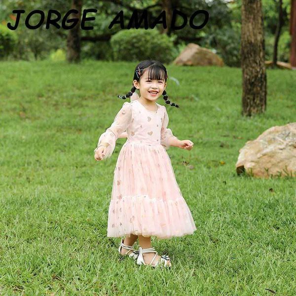 Детские летние платья девушка любящий сердечный лук марля с длинным рукавом принцесса AD011 210610