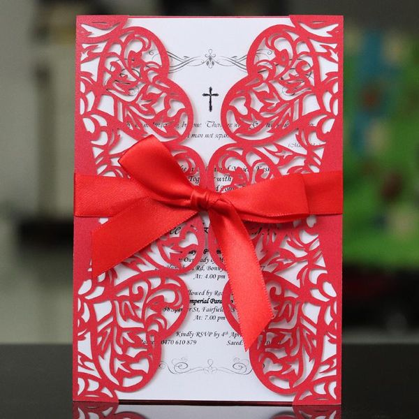 

greeting cards 10pcs/set hollow wedding invitations card elegant engagement invitation ribbon without envelope seals