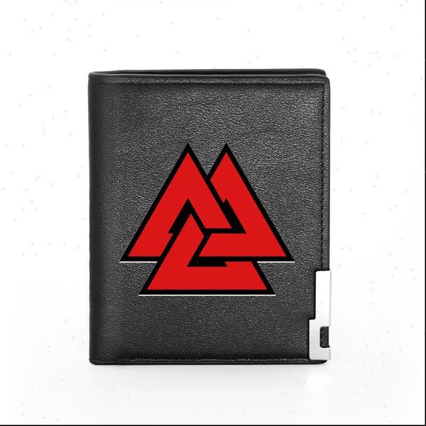 

classic viking triangle symbol printing pu leather wallet men bifold credit card holder short purse male, Red;black