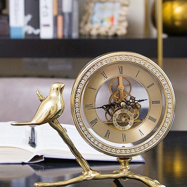 

desk & table clocks luxury clock metal gold vintage office living room watch gear home decor gift
