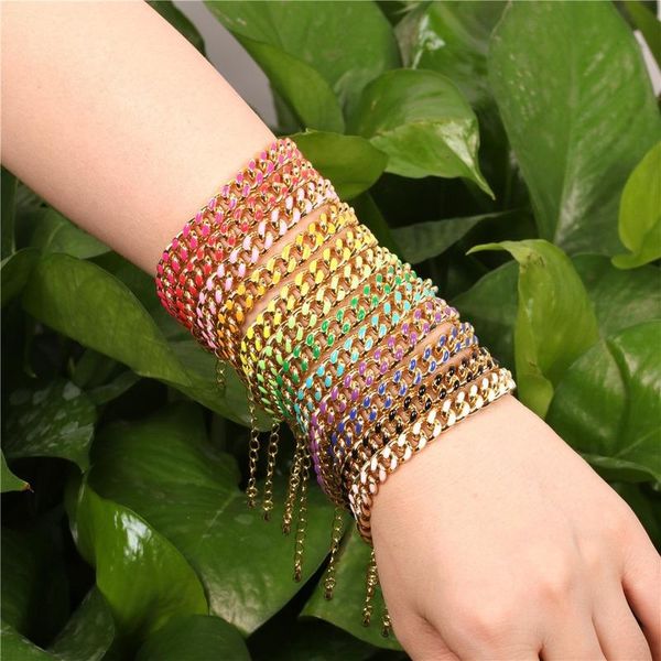 

link, chain creative hip candy color enamel metal bracelet women macarons cuba for femme bijoux px-41, Black