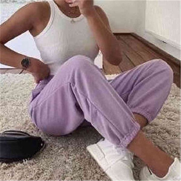 

summer pants women fashion elastic waist casual panelled pants women's beam feet sports sweatpants 210508, Black;white