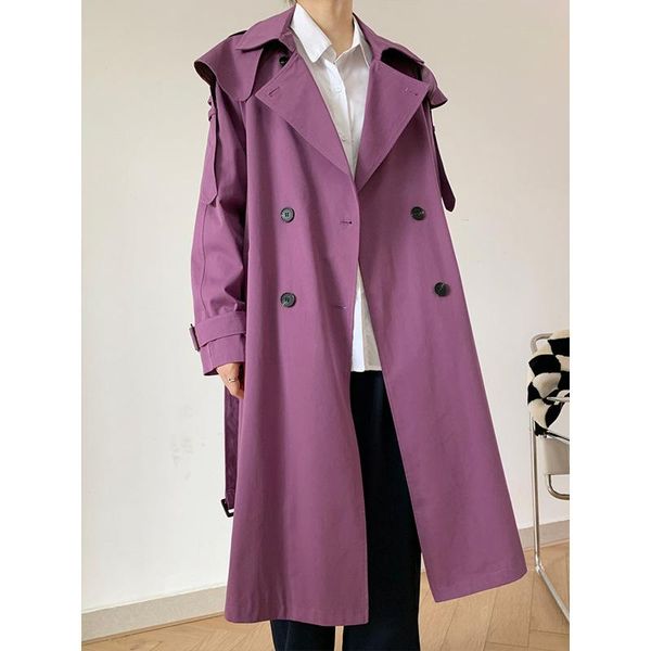 

women's trench coats [ewq] 2021 autumn korea loose leisure solid color double breasted windbreaker coat medium length female fashion 16, Tan;black