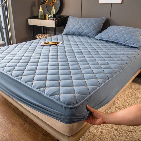 

sheets & sets embroidery quilted bed sheet home luxury fitted thicken linens mattress cover queen king double size 2021 type a