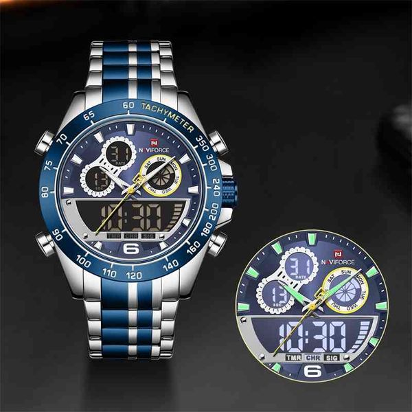 

naviforce men military luxury watch quartz sport casual full steel wrist watch digital analog waterproof clock relogio masculino 210407, Slivery;brown