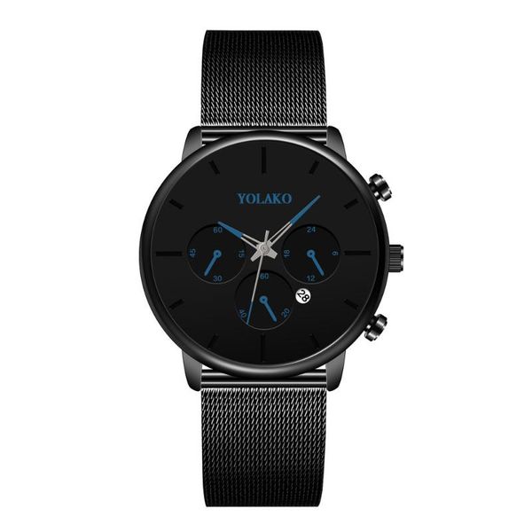

wristwatches quartz watch three-eyed calendar business men men's simple mesh belt fashion black ultrathin reloj hombre, Slivery;brown