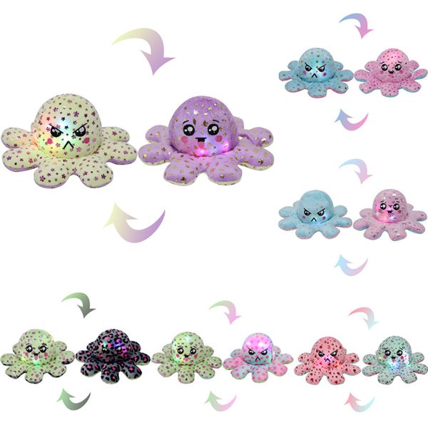 

us stock cute sequined doll double-sided flip printed luminous ocs plush toys flipped with led light birthday gift