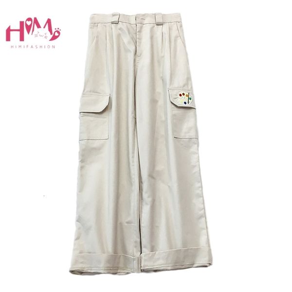 

women's pants & capris autumn streetwear women trousers korean style kawaii embroidered casual cargo vintage black high waisted wi, Black;white