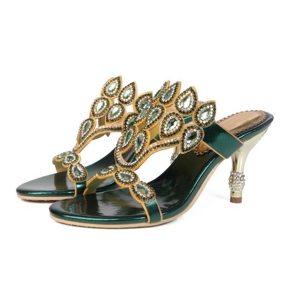 

slippers women summer high heel stilettos rhinestone hollow party shoes large size, Black