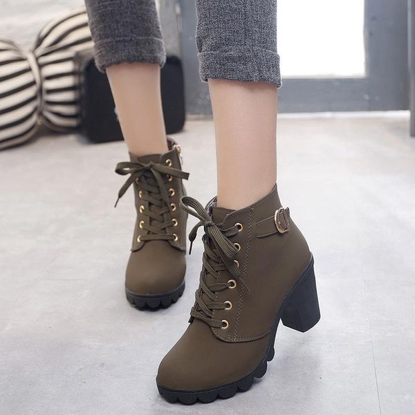 

boots female england thick high heel women shoes with metal zipper low tube wrapped autumn and winter leather no.lm, Black