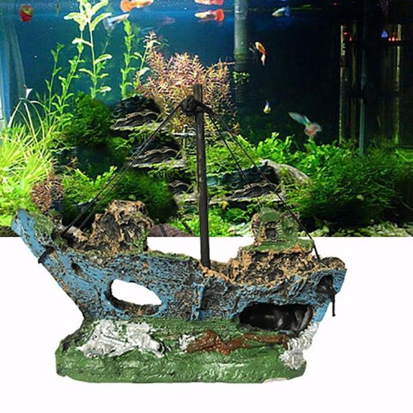 

resin aquarium ornament wreck sunk ship decor sailing boat destroyer fish tank decoration supplies decorations