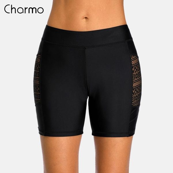 

charmo women swim trunks bottom side hollow-out solid skirt build-in brief swimwear briefs swimming tankini bottoms two-piece suits