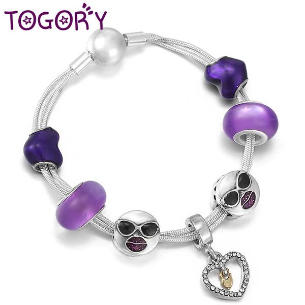 

charm bracelets togory silver plated bracelet with diy enamel heart beads bangles for women girlfriend jewelry gift, Golden;silver