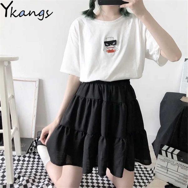 Süße schwarze Sommershorts plissierte Röcke Frauen Mode koreanische Hochtaille Tutu Mini Sun School Rock Frauen Streetwear 210619