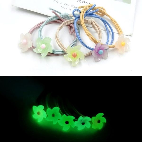 

noctilucence elastic bands for girls and kids kawaii night light charm hair ties children ponytail holder accessories, Slivery;white