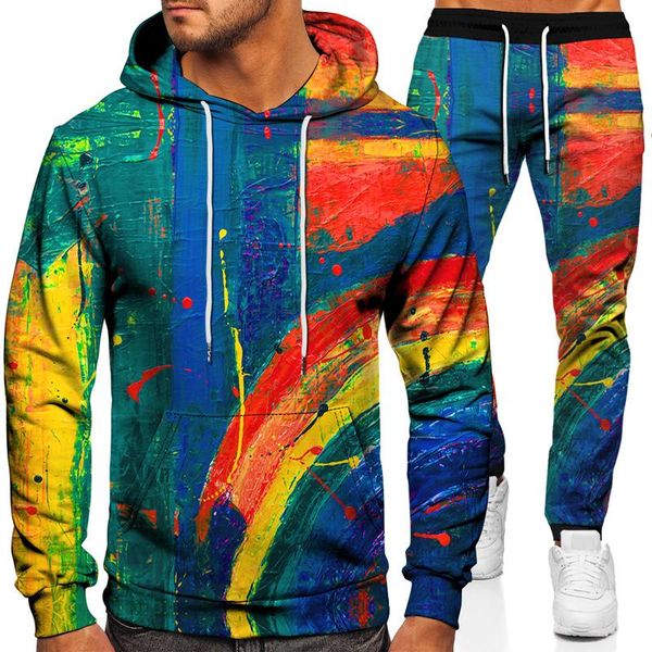 

men's tracksuits spring and autumn 3d color graffiti print hoodie + sweatpants 2-piece casual sportswear outdoor jogging wear s-6xl, Gray