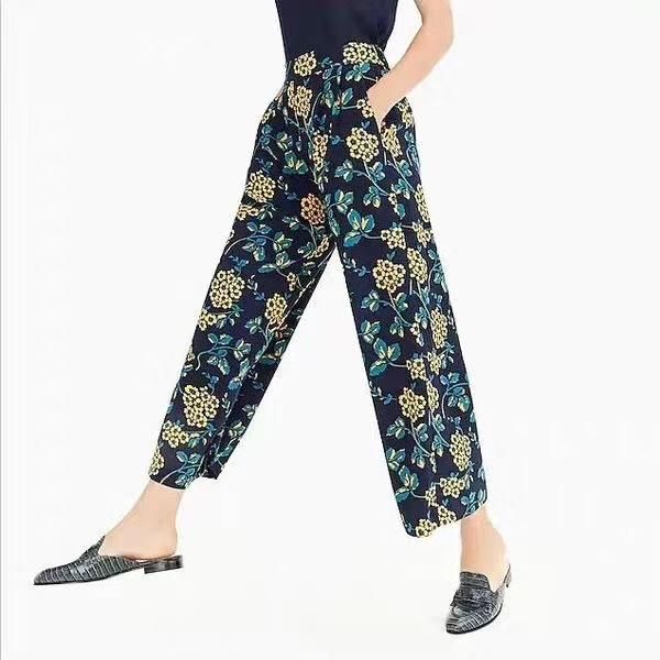 

women's pants & capris women 2021 early spring retro small daisies printed silk semi-elastic wide-leg, Black;white