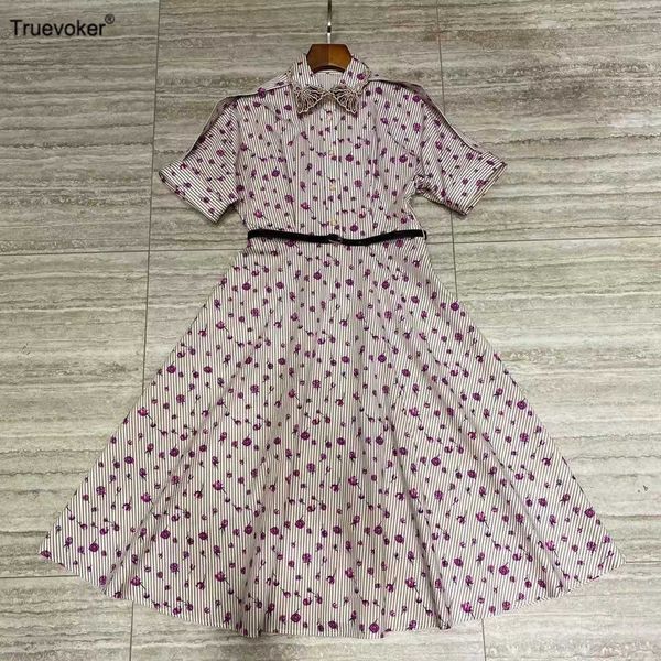 

truevoker runway high end women 100% cotton holiday dress lady embroidery collar purple print midi mujer vestidos 210602, Black;gray