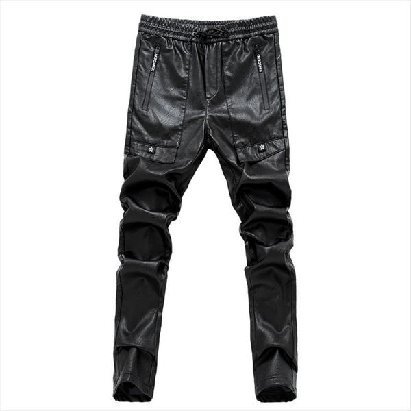 

pu leather straight motorcycle casual women pants skinny trousers black size 28 36 a106