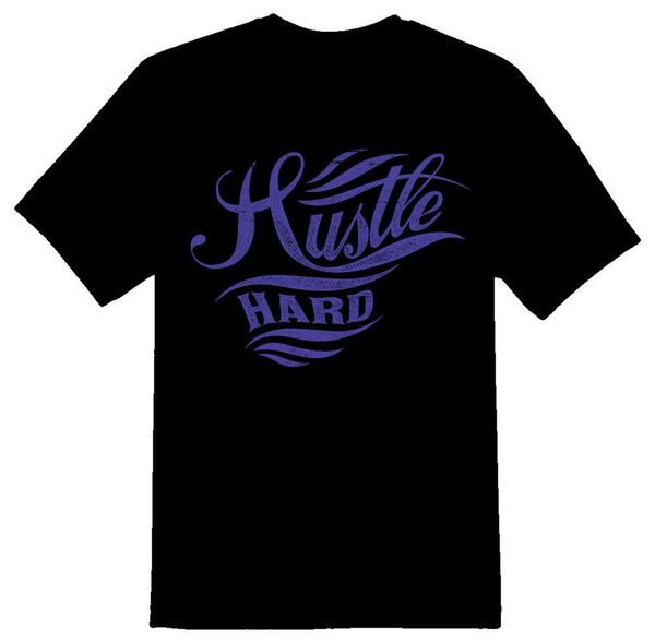 

hustle hard blue print black or white tee, White;black