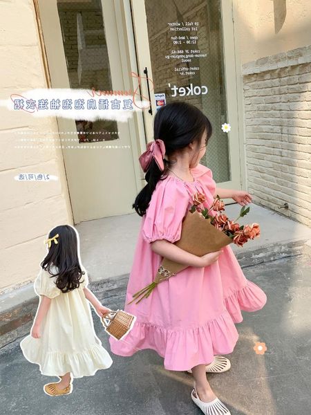 

summer girls fashion one piece short sleeve princess dress girl's dresses, Red;yellow