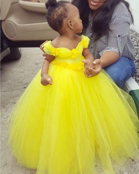 

girl's dresses 2021 yellow handmade flower girl ball gown tulle child wedding party communion pageant christmas gowns, Red;yellow
