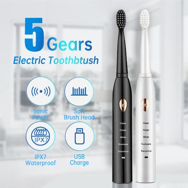 

sonic electric toothbrush timer brush rechargeable tooth brushes washable 5 mode teeth replacement heads set smart