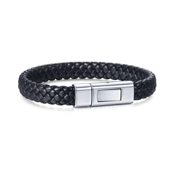 

charm bracelets mens leather black braided cord rope stainless steel clasp bracelet for men 5mm fashion jewelry hlb738, Golden;silver