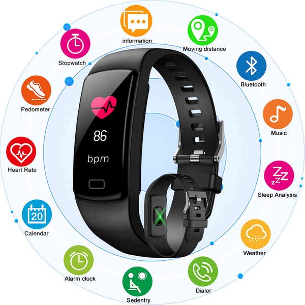 Nuovo Smart Watch con schermo a colori da donna per Ios Android Phone Sport Fitness Tracker Pedometro Frequenza cardiaca Orologi per la pressione sanguigna Q0524