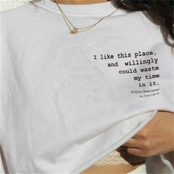 

william shakespeare yellow t shirt floating quote i like this place, and willingly could waste my time in it 210512, White