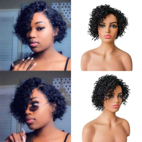 

small women's short curly high temperature silk simulation wig, Black