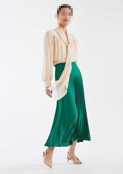 

skirts bow polyester spandex casual solid pleated ankle-length natural, Black