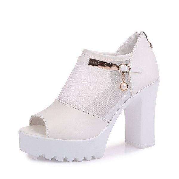 

dress shoes women sandals square high heel summer woman pumps flower net hollow peep toe gladiator sandalsxku7, Black