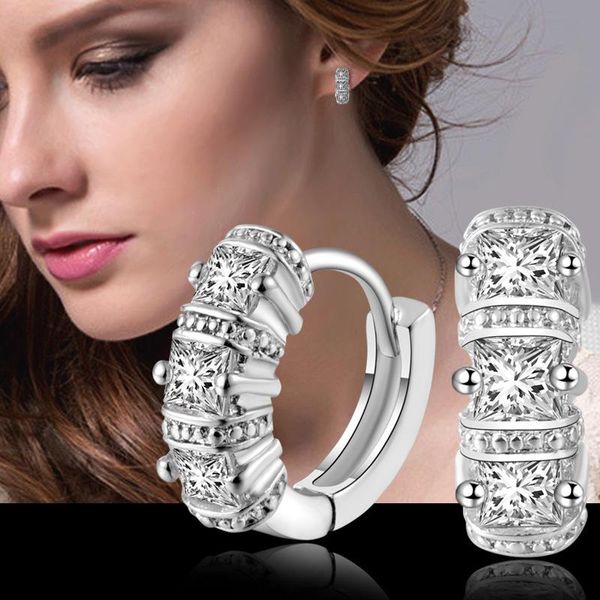 

hoop & huggie gold-plating 925 sterling silver plum blossom zircon earrings geometric women's jewelry gifts b019, Golden;silver