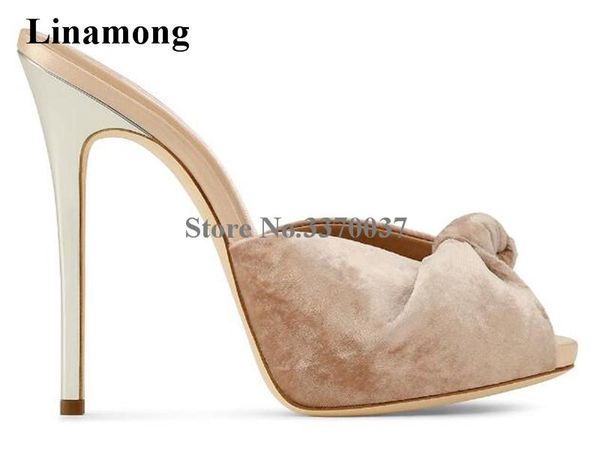 

selling women peep toe knotted flip flop sandals slip-on suede velvet high heel evening dress shoes big size, Black