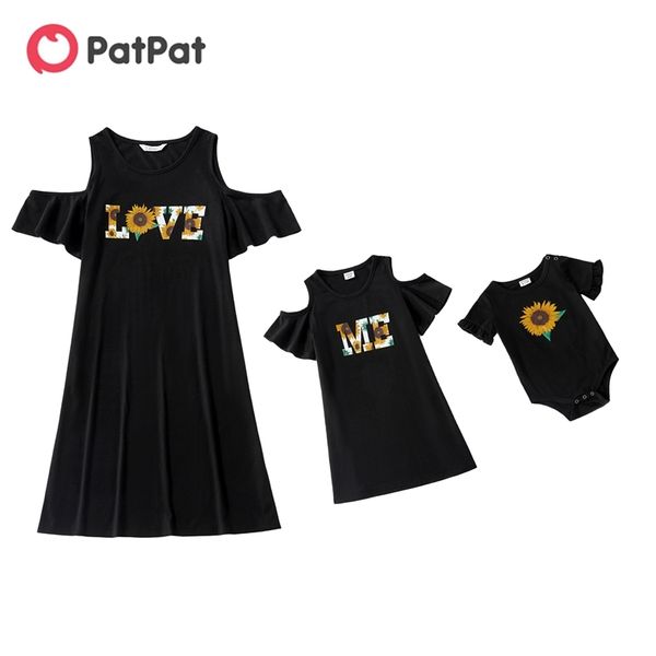 

arrival mommy and me sunflower letter print off-shoulder dresses 210528, Blue