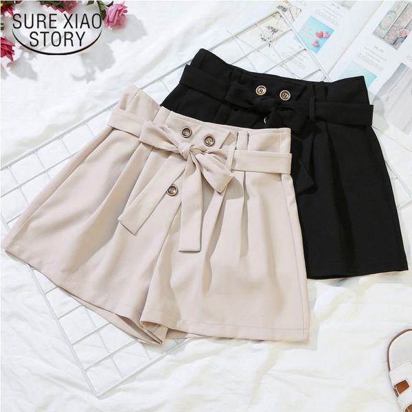 

plus size loose office lady short female high-waisted shorts solid color bow with button street fashion 9008 50 210508, White;black