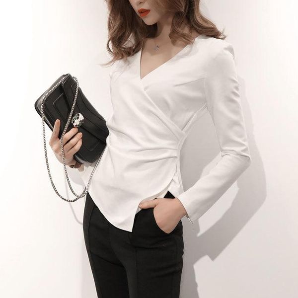

women's blouses & shirts latest women blouse v-neck black ol female blusas 2021 spring fashion clothes rws175042, White