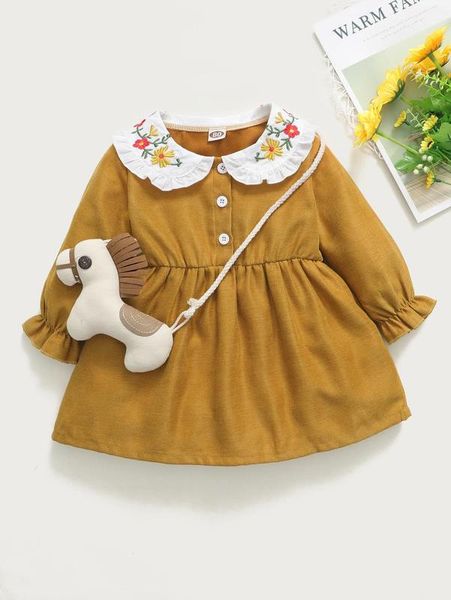 

baby girl floral embroidery collar smock dress without bag she, Red;yellow